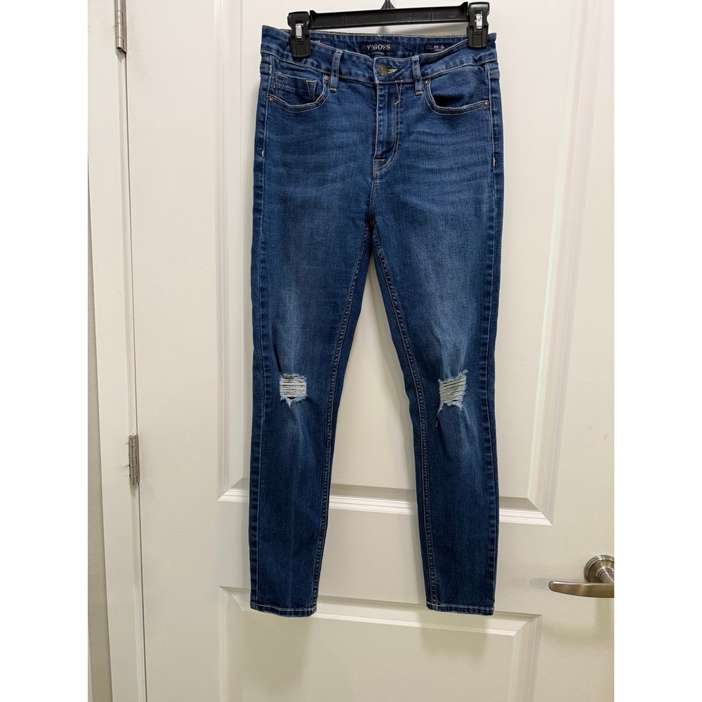 Vigoss Ace Skinny Jeans Womens 27 High Rise Distressed Medium Wash Blue Denim